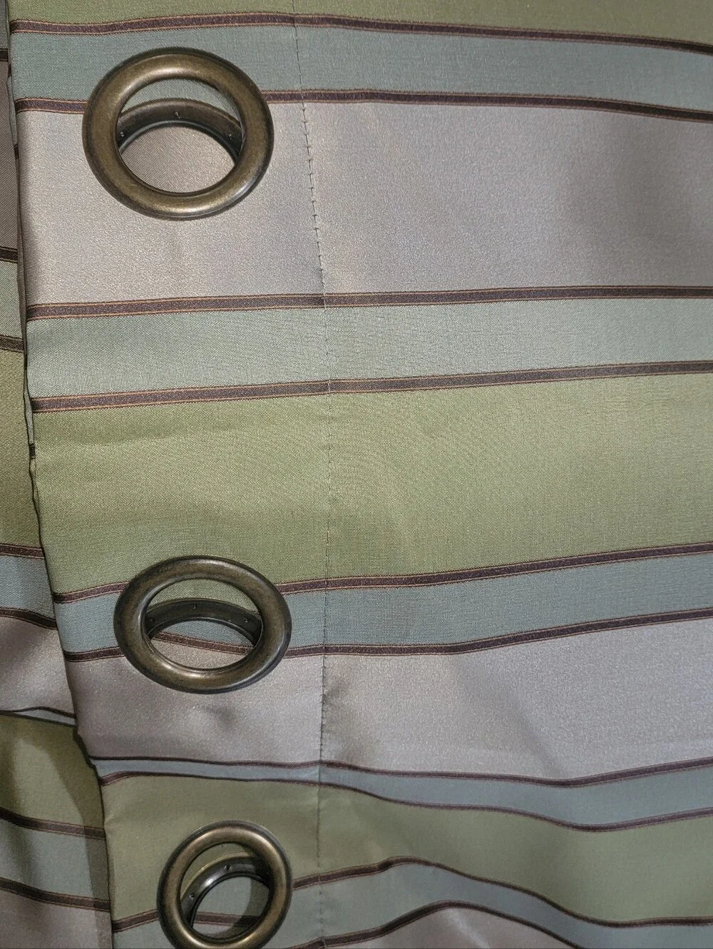 World Market Curtain Set Olive and Taupe Striped Lined 54X96